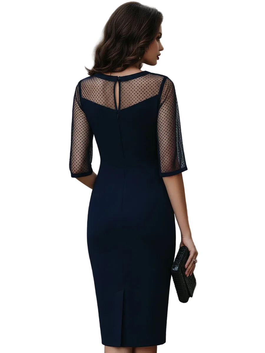Ashley - Μίντι Μεσάτο Φόρεμα με Διάφανες Φάσες (Mesh Panel Tailored Midi Dress)