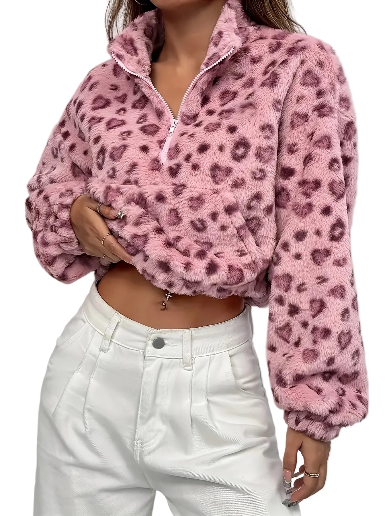 Zaria | Φούτερ Fleece με Φερμουάρ και Λεοπάρ Σχέδιο (Leopard Print Zip Fleece Sweatshirt)