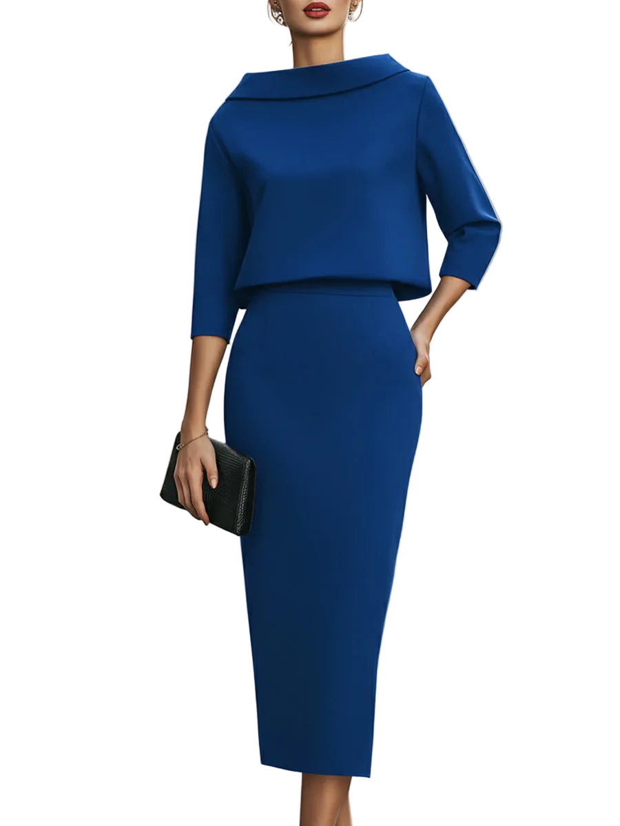Nina - Σετ Τοπ με Λαιμόκοψη Boat και Μίντι Φούστα (Boat Neck Top And Midi Skirt Set)