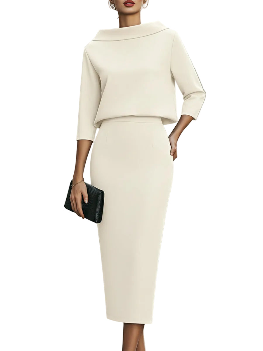 Nina - Σετ Τοπ με Λαιμόκοψη Boat και Μίντι Φούστα (Boat Neck Top And Midi Skirt Set)