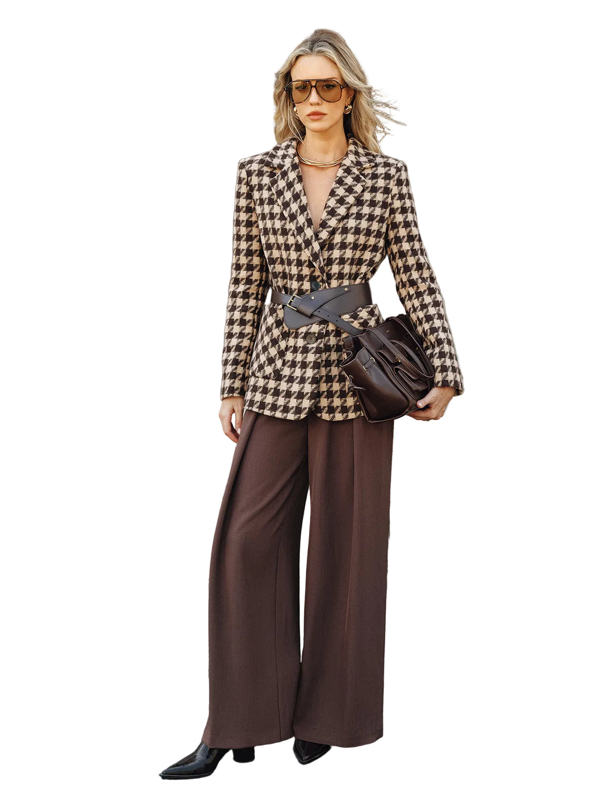 Myra - Πιέ ντε Πουλ Σακάκι με Ζώνη (Houndstooth Belted Blazer)