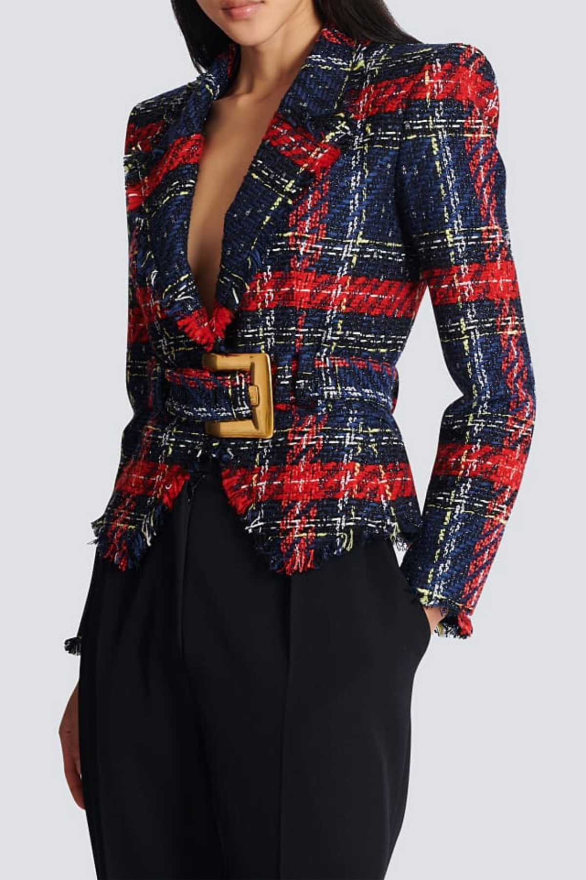 Marcea - Ζακέτα Tweed με Καρό Σχέδιο και Ζώνη (Belted Plaid Tweed Jacket)