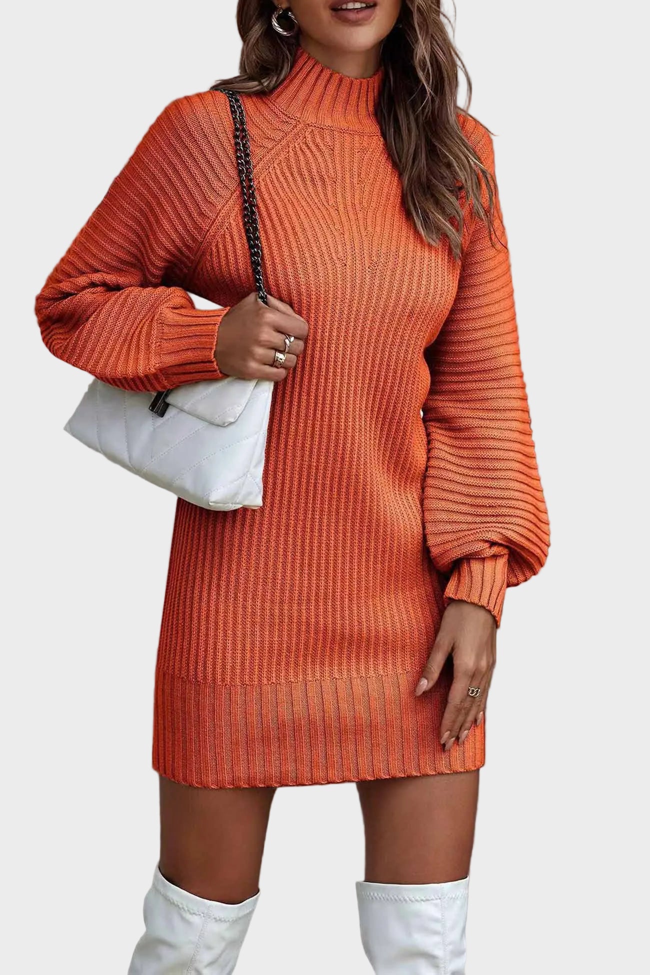 Tina - Μονόχρωμο Πλεκτό Φόρεμα Ζιβάγκο (Turtleneck Solid Sweater Dress)