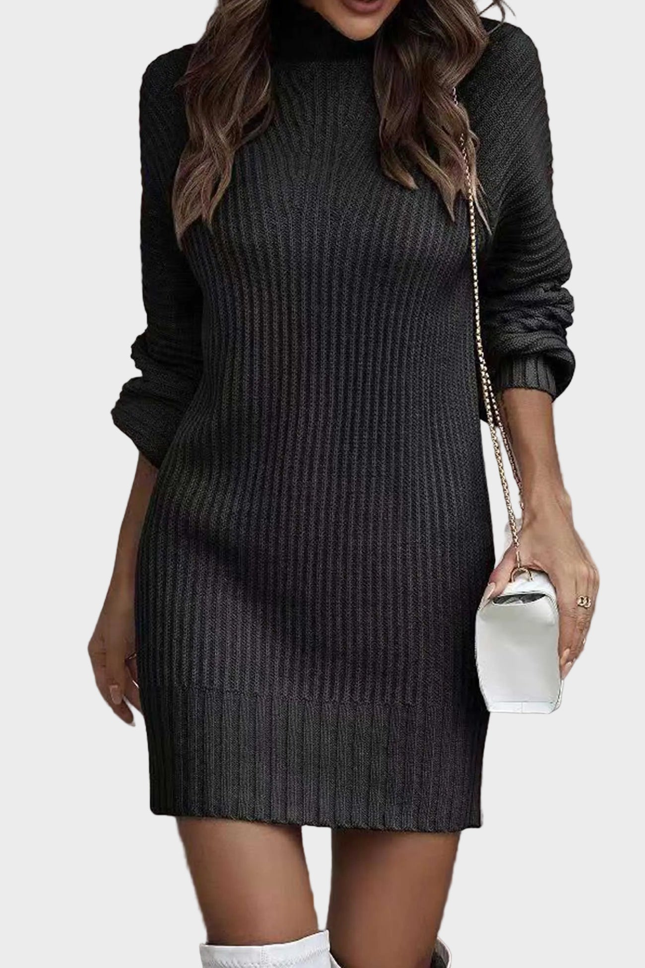 Tina - Μονόχρωμο Πλεκτό Φόρεμα Ζιβάγκο (Turtleneck Solid Sweater Dress)