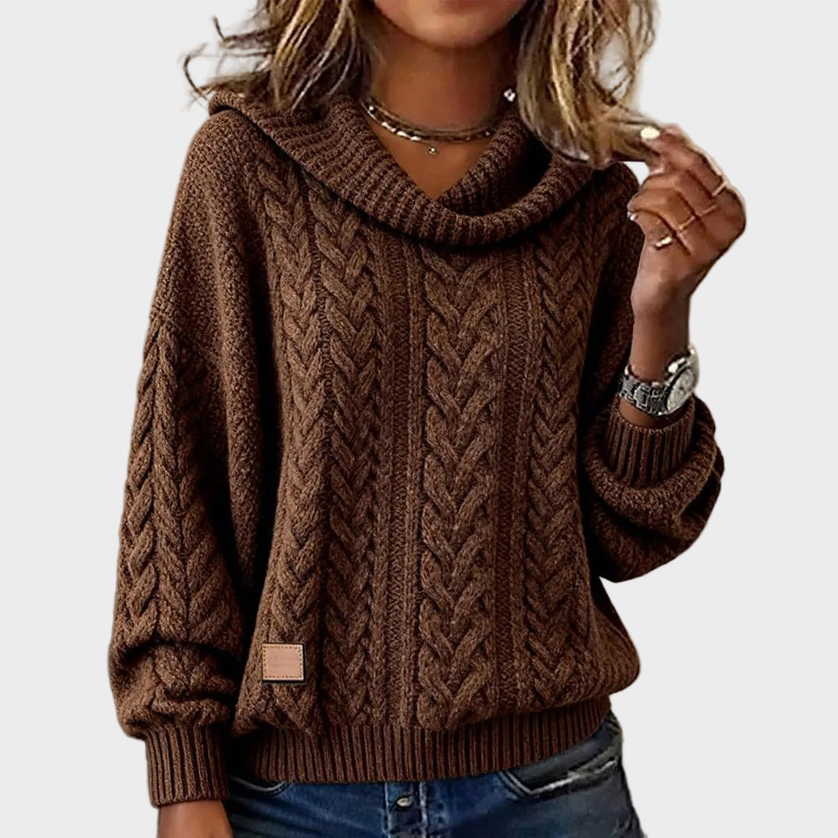 Leslie | Καφέ Oversized Πλεκτή Μπλούζα (Plain Knit)