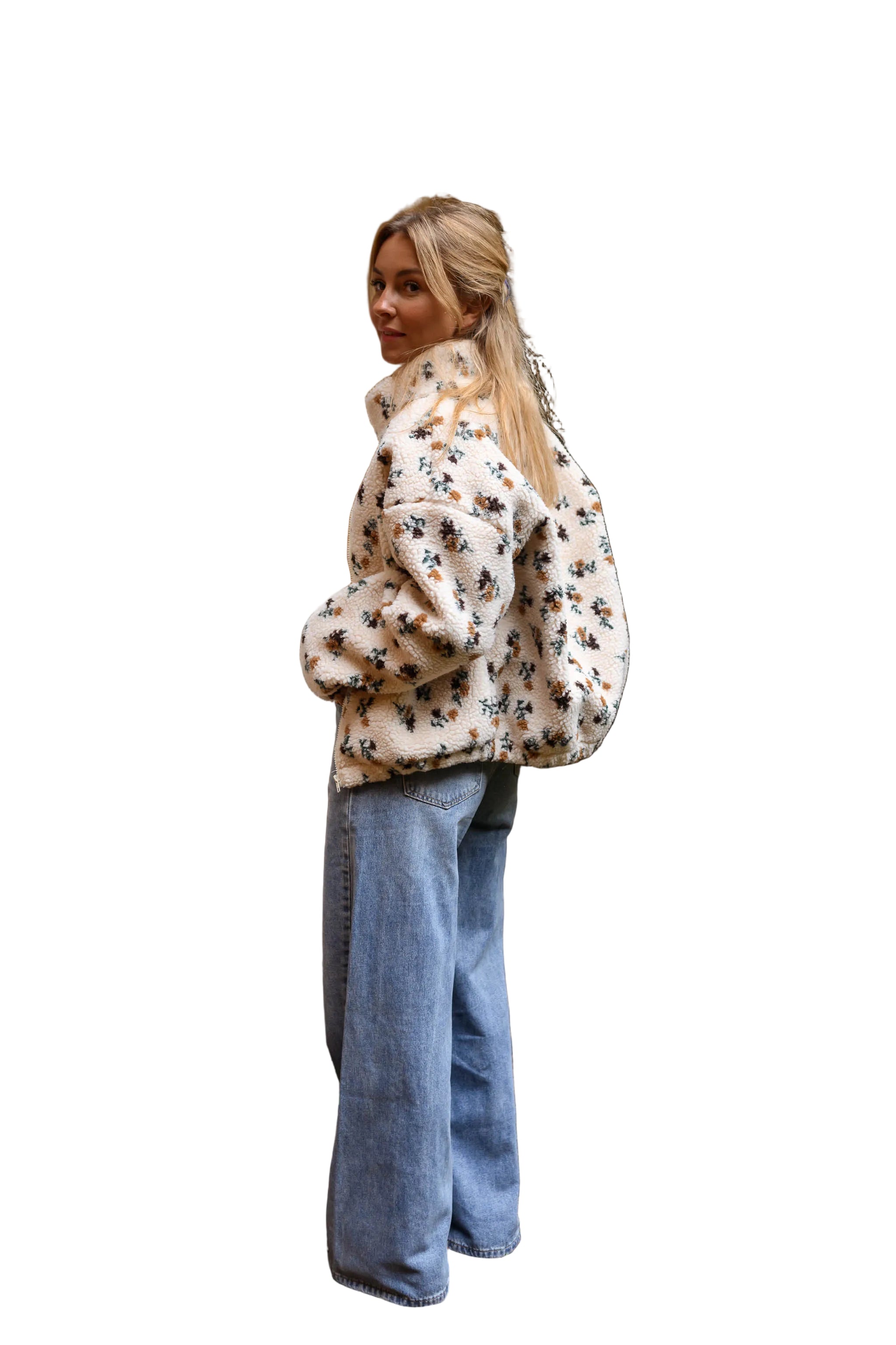 Ecru - Φλοράλ Ζακέτα Fleece Alice (Floral Alice Fleece Jacket)