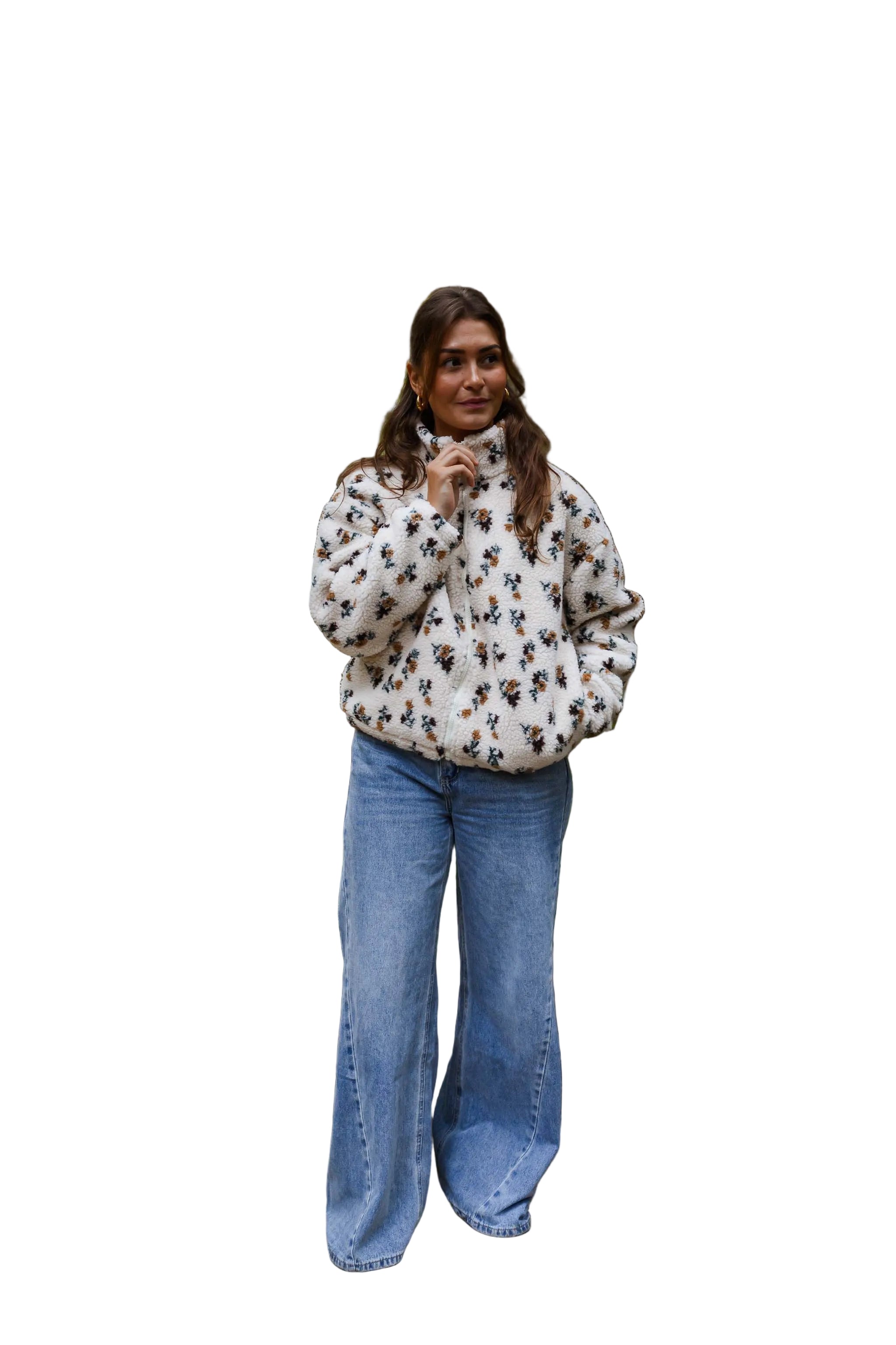 Ecru - Φλοράλ Ζακέτα Fleece Alice (Floral Alice Fleece Jacket)