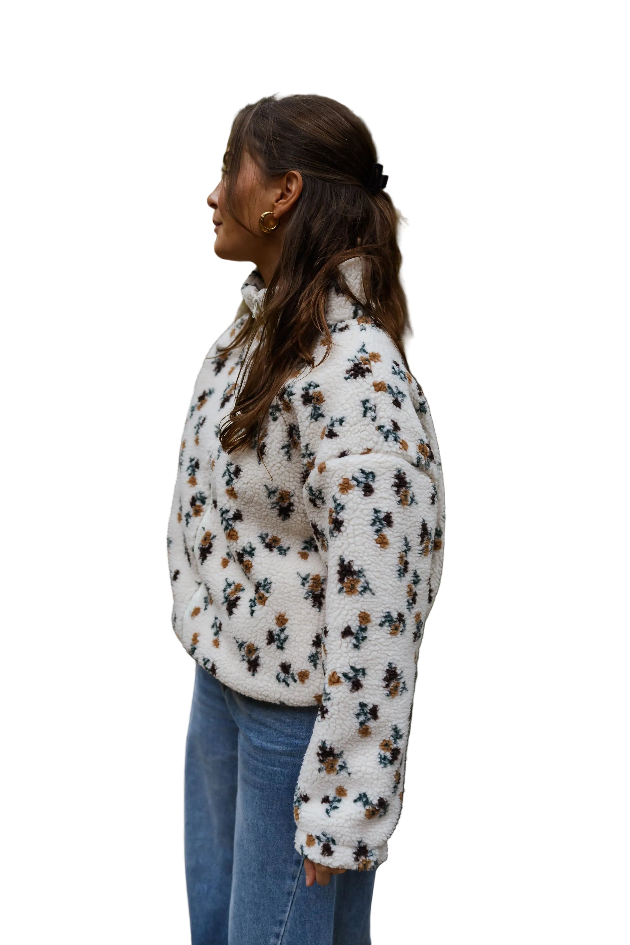 Ecru - Φλοράλ Ζακέτα Fleece Alice (Floral Alice Fleece Jacket)