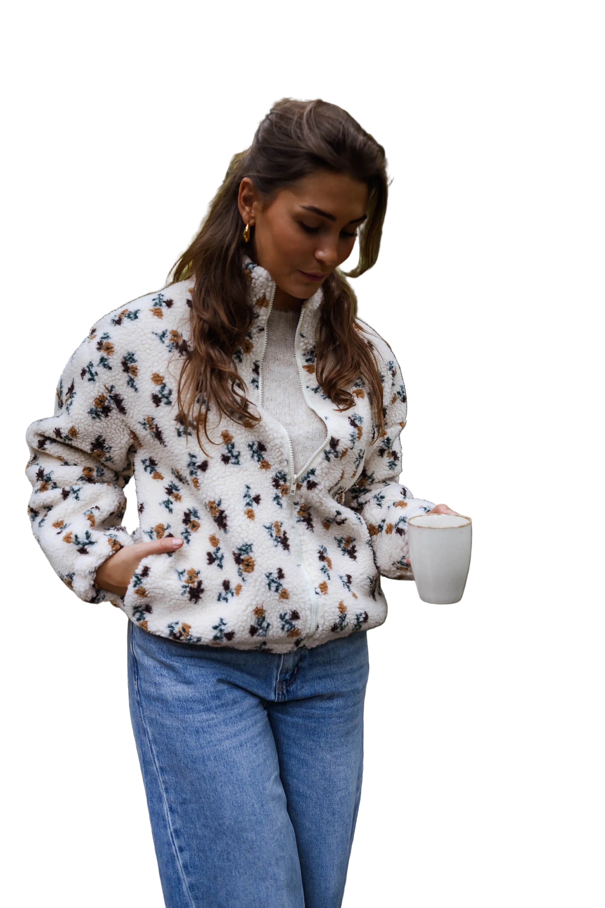 Ecru - Φλοράλ Ζακέτα Fleece Alice (Floral Alice Fleece Jacket)