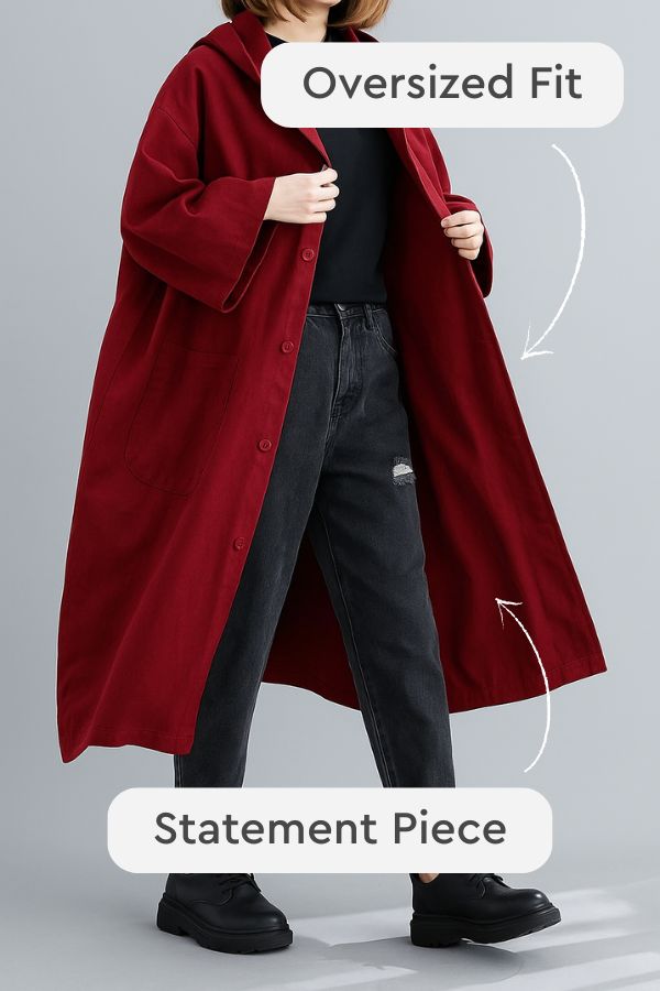 Μπορντό Oversized Αντιανεμικό Μπουφάν, Αδιάβροχο, One Size (Burgundy One Size Fits All Oversized Water Resistant Windbreaker Jacket)
