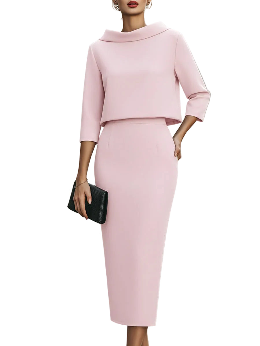 Nina - Σετ Τοπ με Λαιμόκοψη Boat και Μίντι Φούστα (Boat Neck Top And Midi Skirt Set)