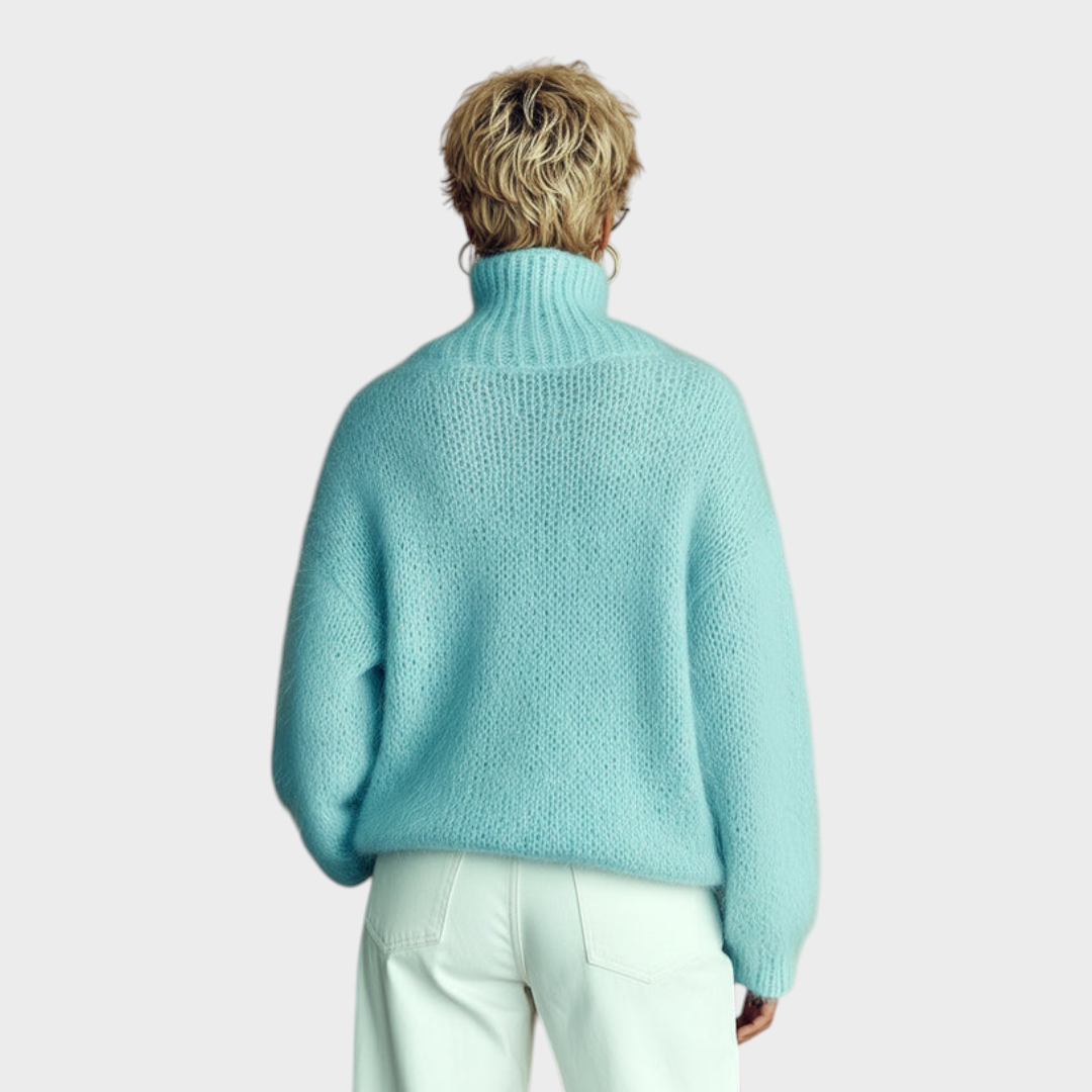 Marjorie | ElevenOra Chic Vintage Μπλε Μωρού Τζιν Πουλόβερ με Ψηλό Λαιμό και Υφή