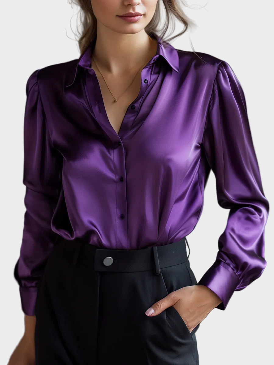Elena - Κομψή Μαύρη Σατέν Μακρυμάνικη Μπλούζα (Elegant Black Satin Long Sleeves Blouse)