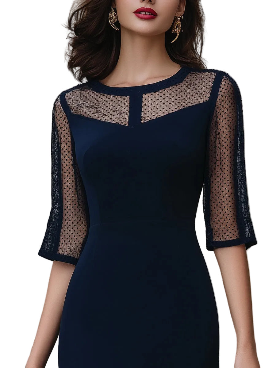 Ashley - Μίντι Μεσάτο Φόρεμα με Διάφανες Φάσες (Mesh Panel Tailored Midi Dress)