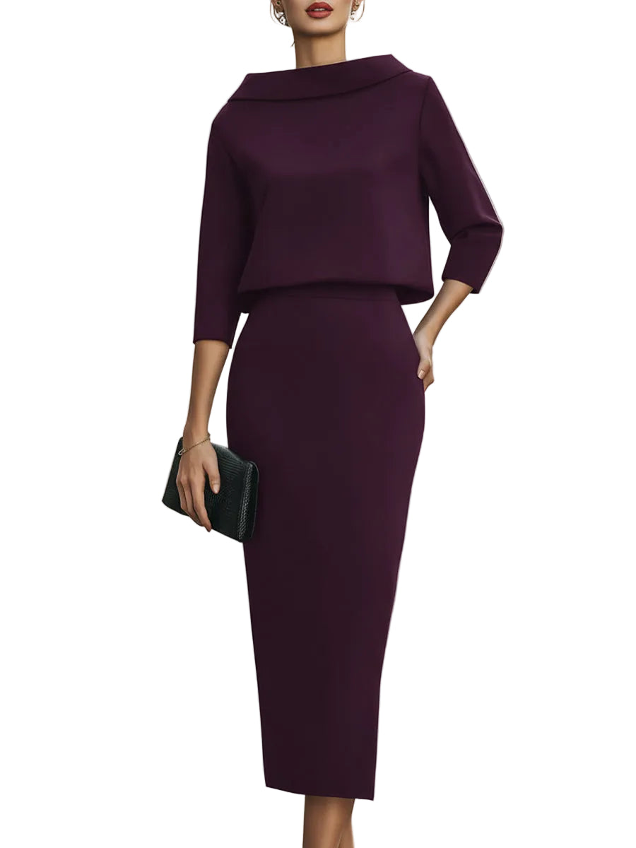Nina - Σετ Τοπ με Λαιμόκοψη Boat και Μίντι Φούστα (Boat Neck Top And Midi Skirt Set)