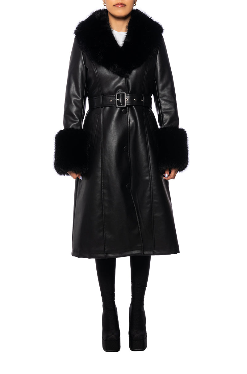 KAYA ΜΑΥΡΟ ΔΕΡΜΑΤΙΝΟ ΤΡΕΝΣ ΜΕ ΣΥΝΘΕΤΙΚΗ ΓΟΥΝΑ (BLACK FAUX FUR LEATHER TRENCH COAT)