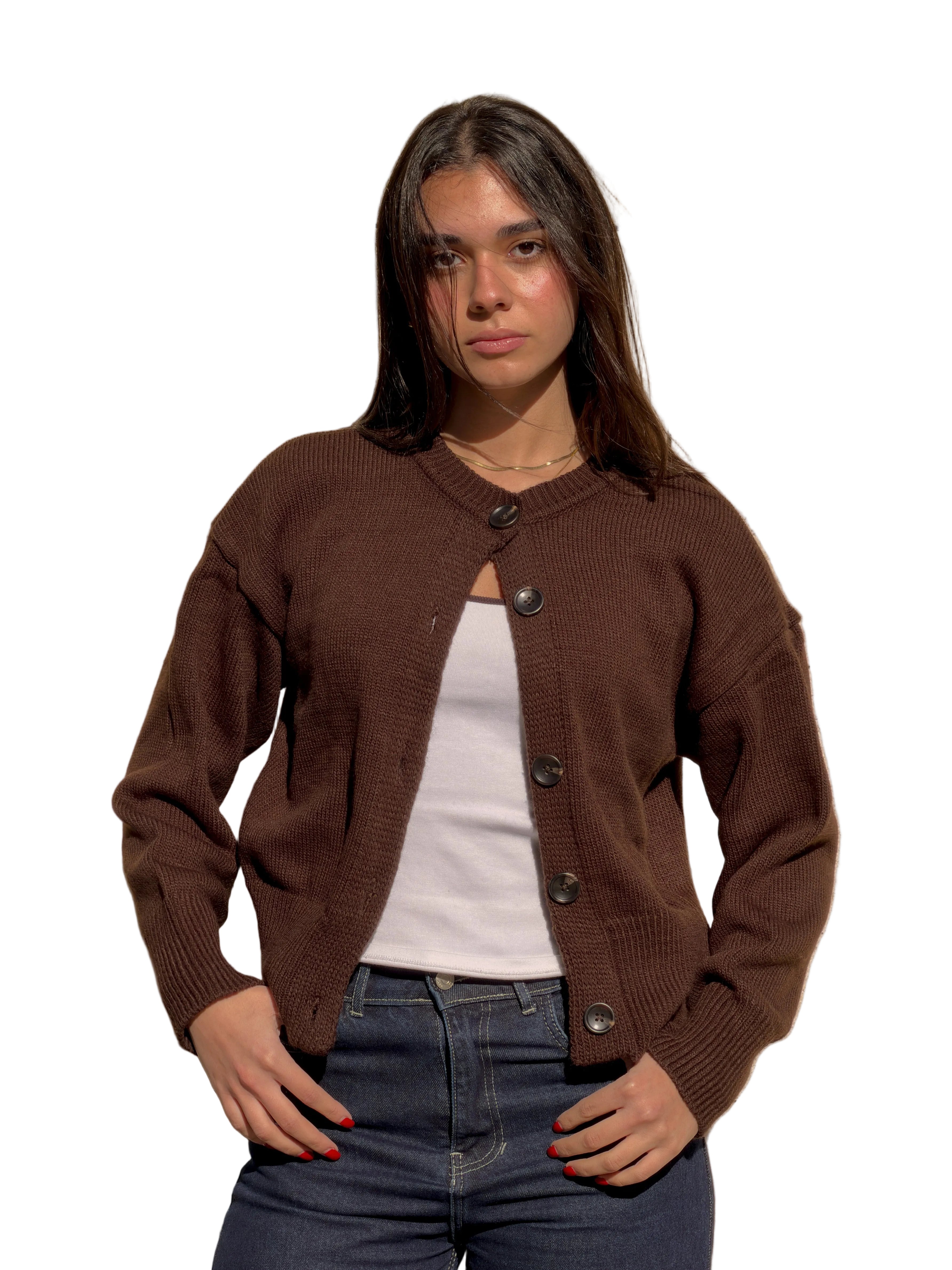 Georgina - Καφέ Πλεκτή Ζακέτα με Κουμπιά (Brown Buttoned Knit Cardigan)