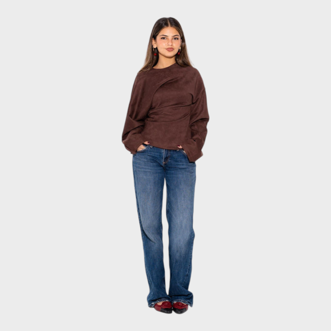 Tyronia | Σουέντ Draped Top - Καφέ