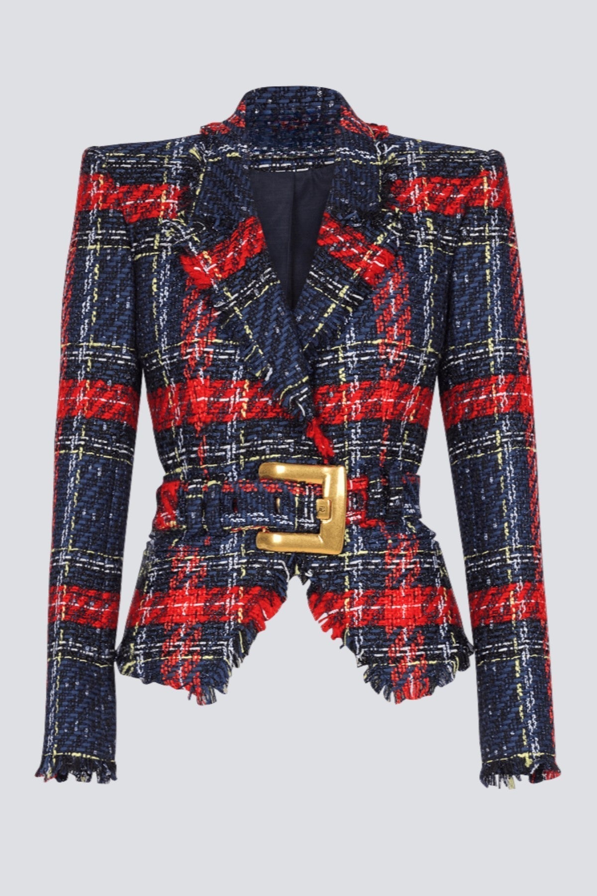 Marcea - Ζακέτα Tweed με Καρό Σχέδιο και Ζώνη (Belted Plaid Tweed Jacket)