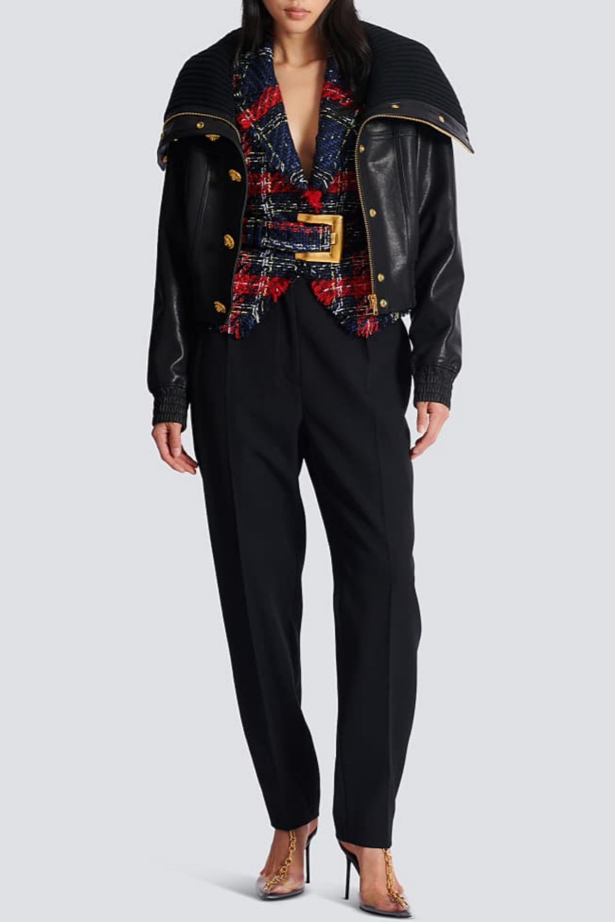 Marcea - Ζακέτα Tweed με Καρό Σχέδιο και Ζώνη (Belted Plaid Tweed Jacket)