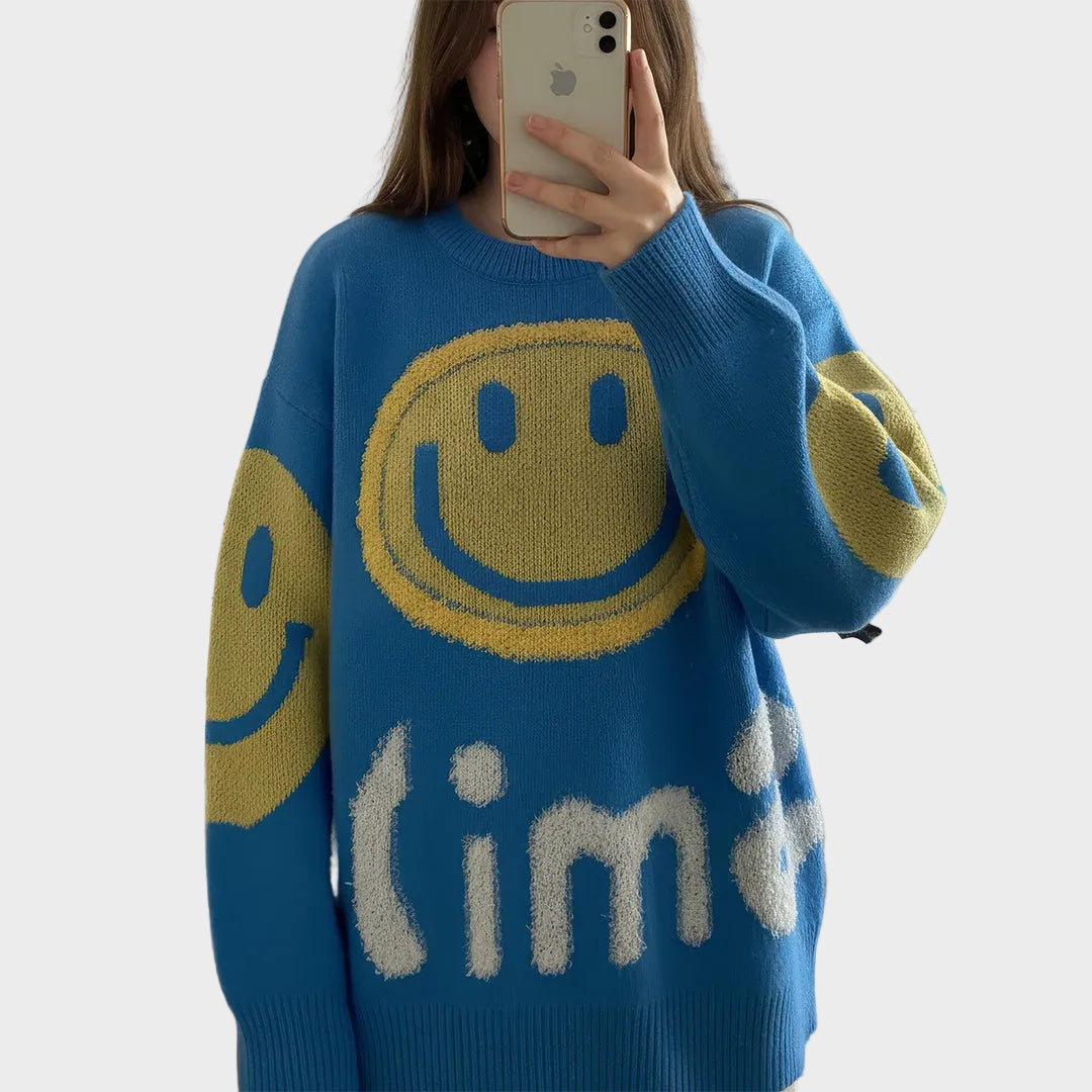 Paula - Oversized Χνουδωτό Πουλόβερ Smile (Oversized Fuzzy Smile Sweater)