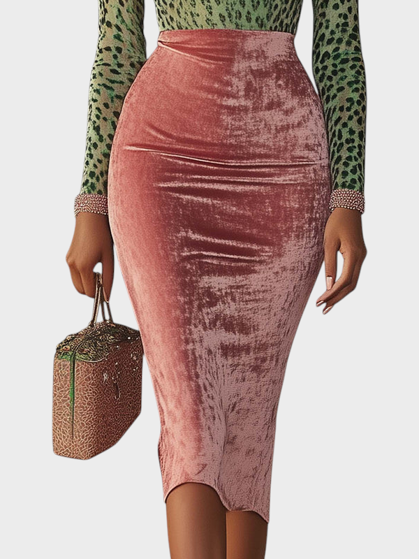 Regitze | Ροζ Βελούδινο Bodycon Φόρεμα Με Patchwork Ιμάντες Και Λεοπάρ Πατρόν